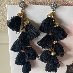 Elegant Statement Black Tassel Tiered Earrings
